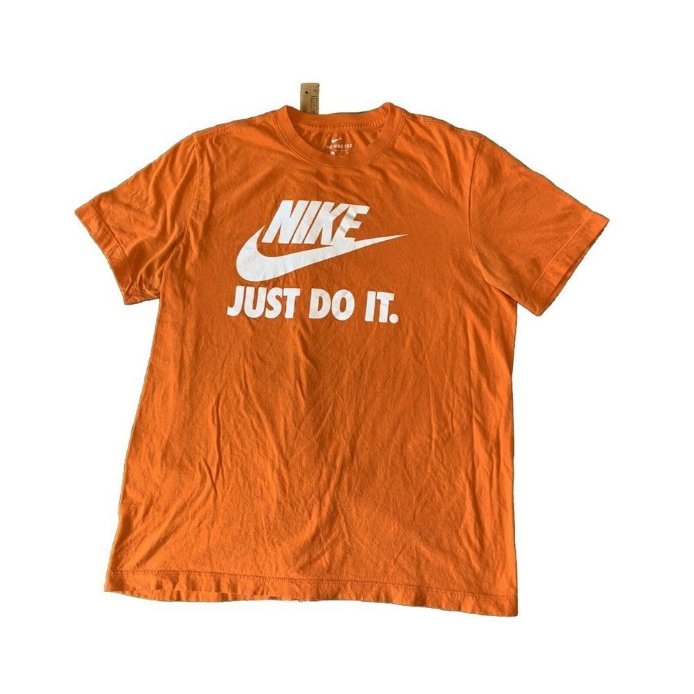 Nike Shirt Adult Med Orange Just Do It Graphic Athletic Mens Used Nice